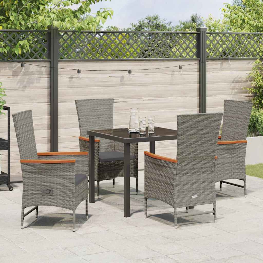 Garden Dining Set with Cushion 5 pcs Grey Poly Rattan