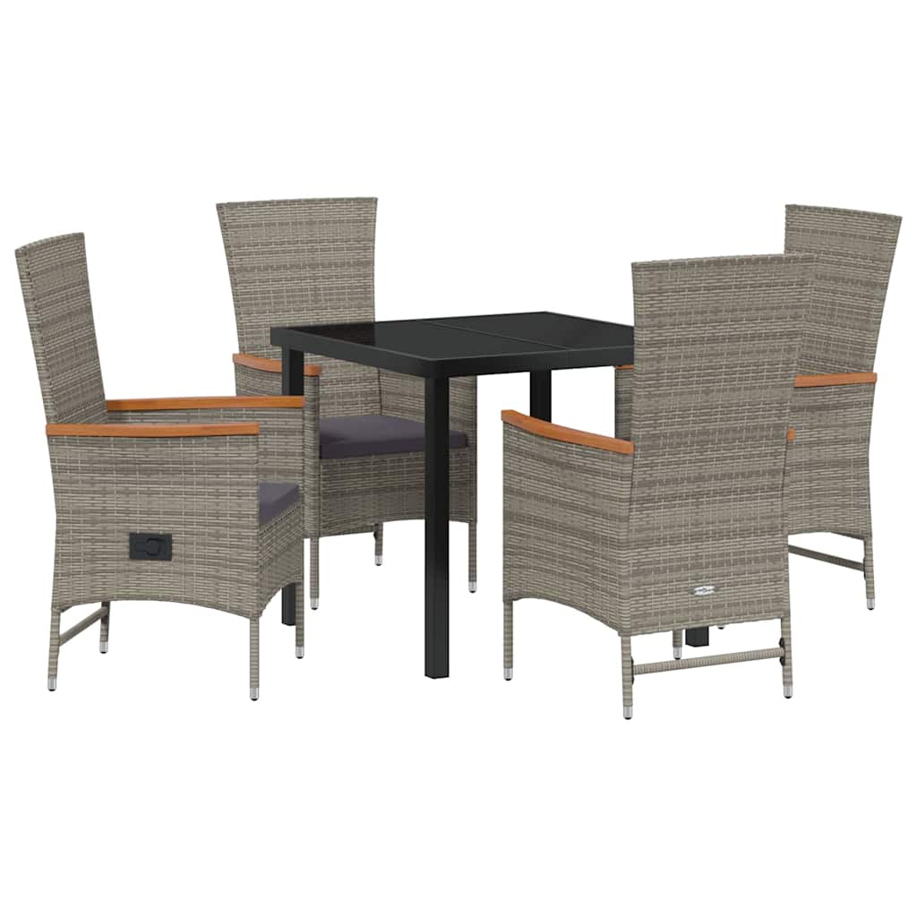 Garden Dining Set with Cushion 5 pcs Grey Poly Rattan