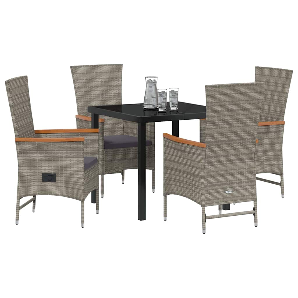 Garden Dining Set with Cushion 5 pcs Grey Poly Rattan