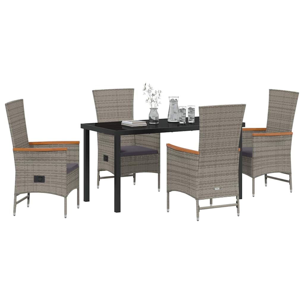 Garden Dining Set with Cushion 5 pcs Grey Poly Rattan