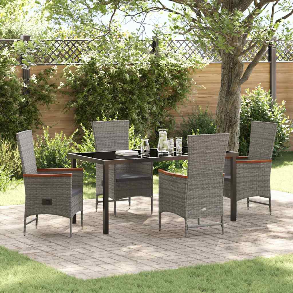 Garden Dining Set with Cushion 5 pcs Grey Poly Rattan