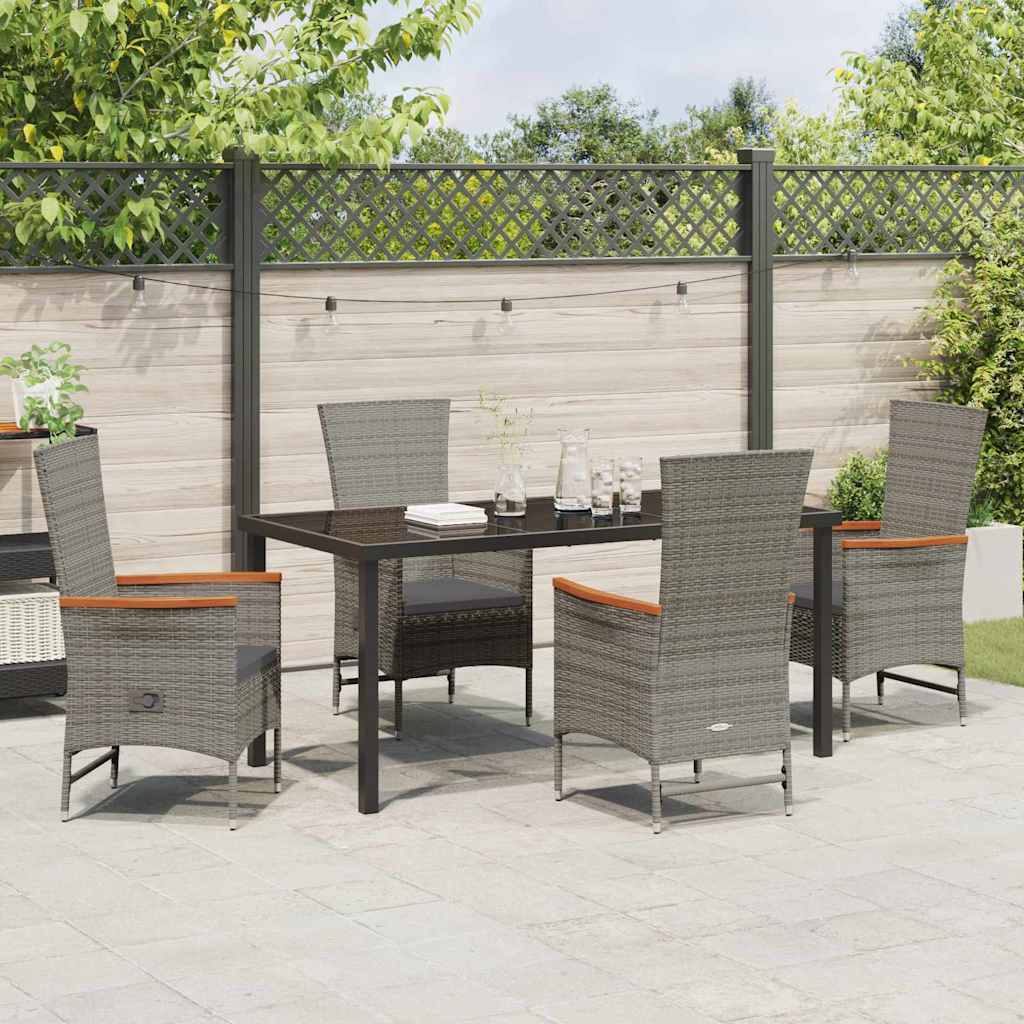 Garden Dining Set with Cushion 5 pcs Grey Poly Rattan