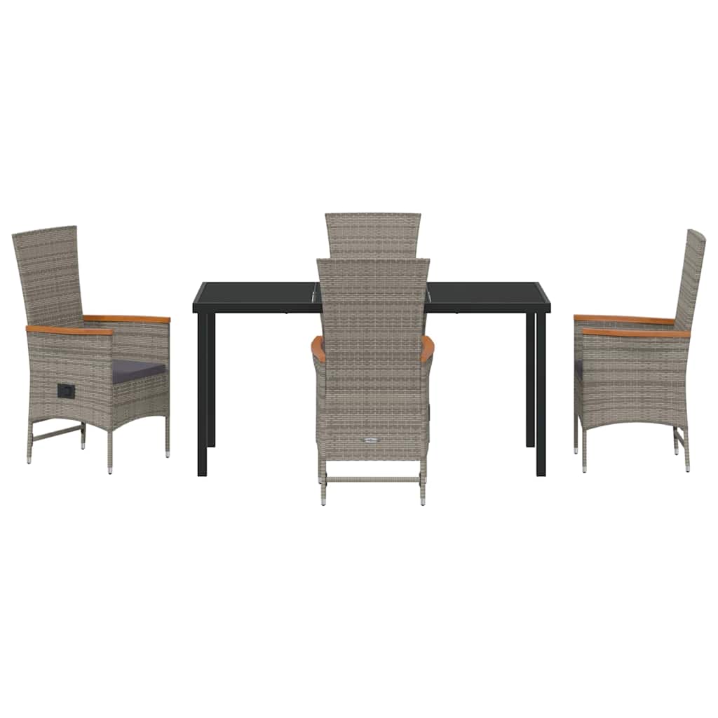 Garden Dining Set with Cushion 5 pcs Grey Poly Rattan