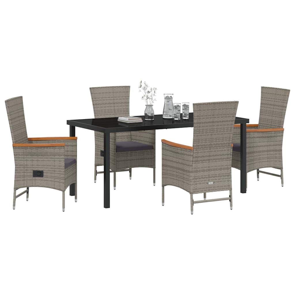 Garden Dining Set with Cushion 5 pcs Grey Poly Rattan