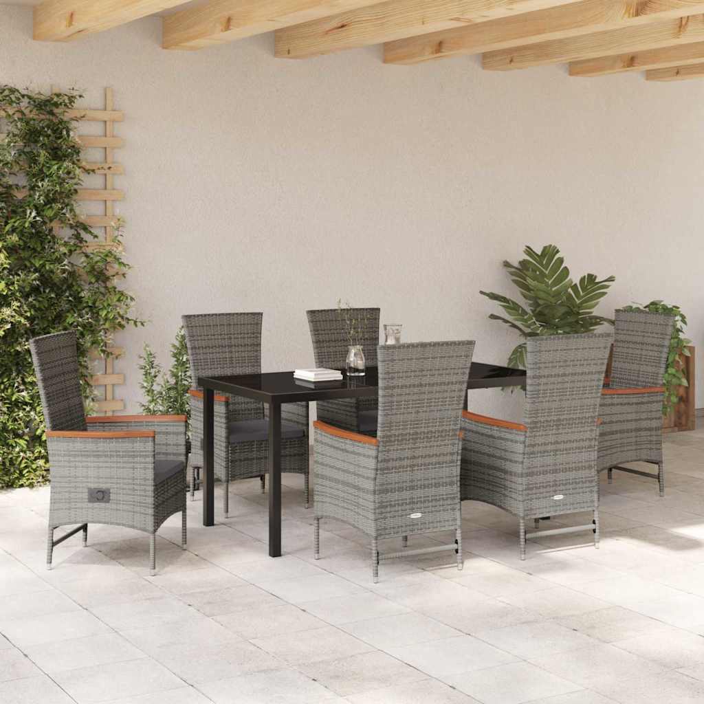 Garden Dining Set with Cushion 7 pcs Grey Poly Rattan