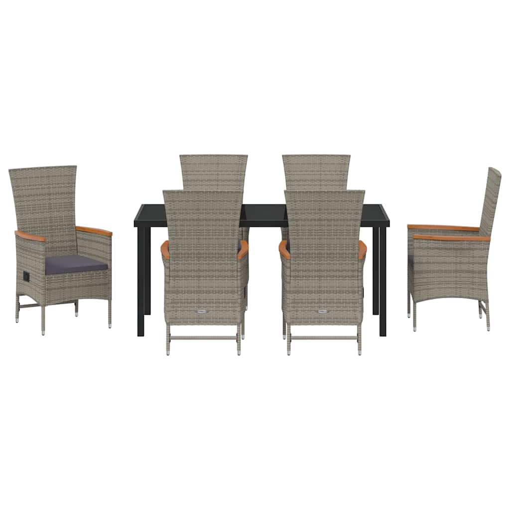 Garden Dining Set with Cushion 7 pcs Grey Poly Rattan