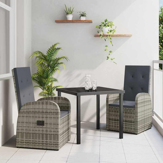 Garden Dining Set 3 pcs Grey Poly Rattan