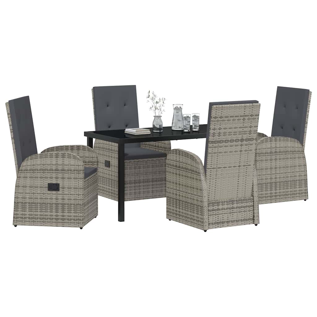 Garden Dining Set with Cushion 5 pcs Grey Poly Rattan
