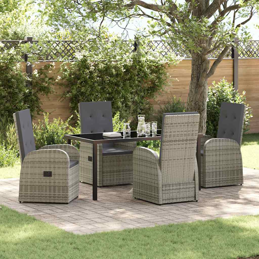 Garden Dining Set with Cushion 5 pcs Grey Poly Rattan