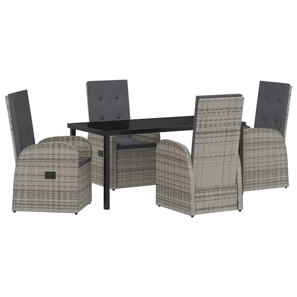 Garden Dining Set with Cushion 5 pcs Grey Poly Rattan