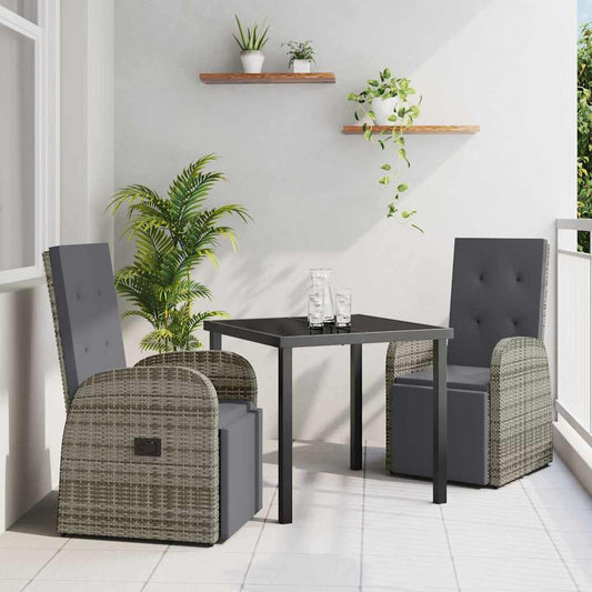 Garden Dining Set 3 pcs Grey Poly Rattan