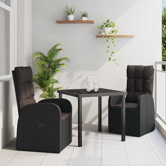 Garden Dining Set 3 pcs Black Poly Rattan