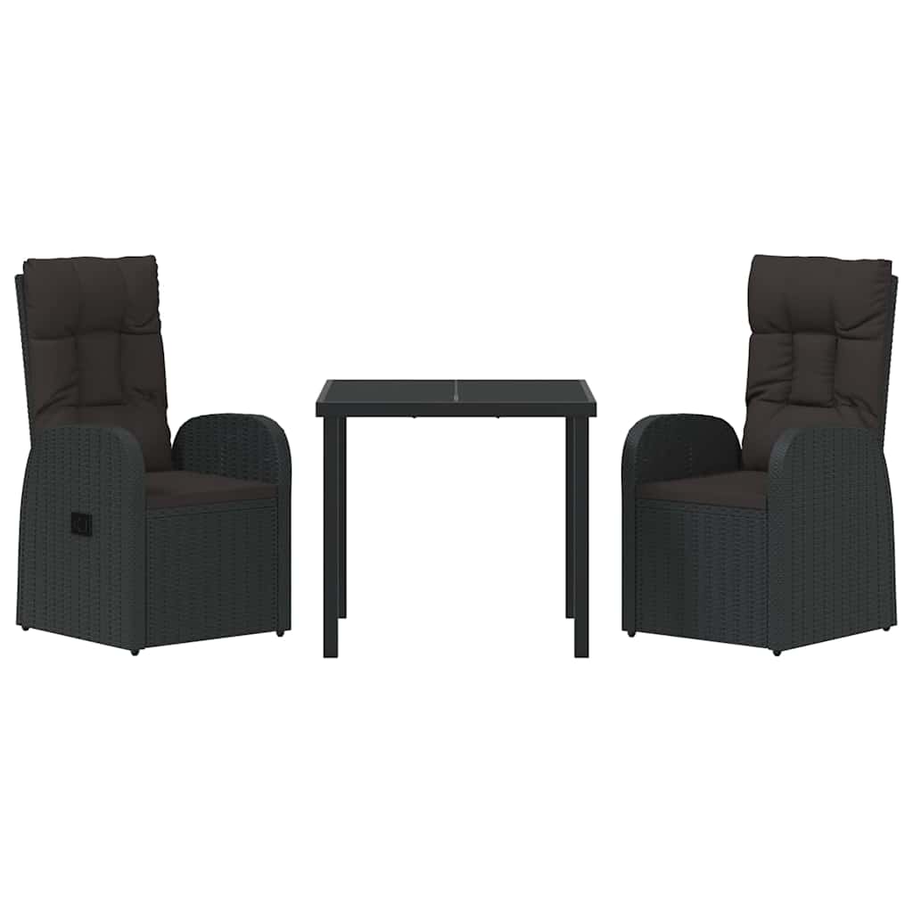 Garden Dining Set with Cushion 3 pcs Black Poly Rattan
