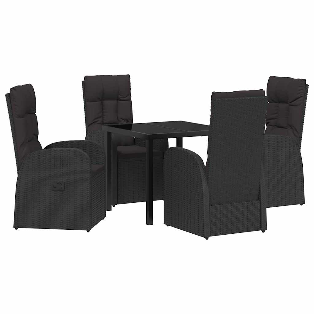 Garden Dining Set with Cushion 5 pcs Black Poly Rattan