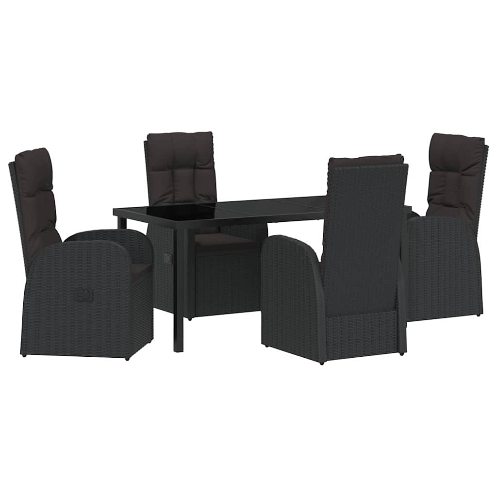 Garden Dining Set with Cushion 5 pcs Black Poly Rattan