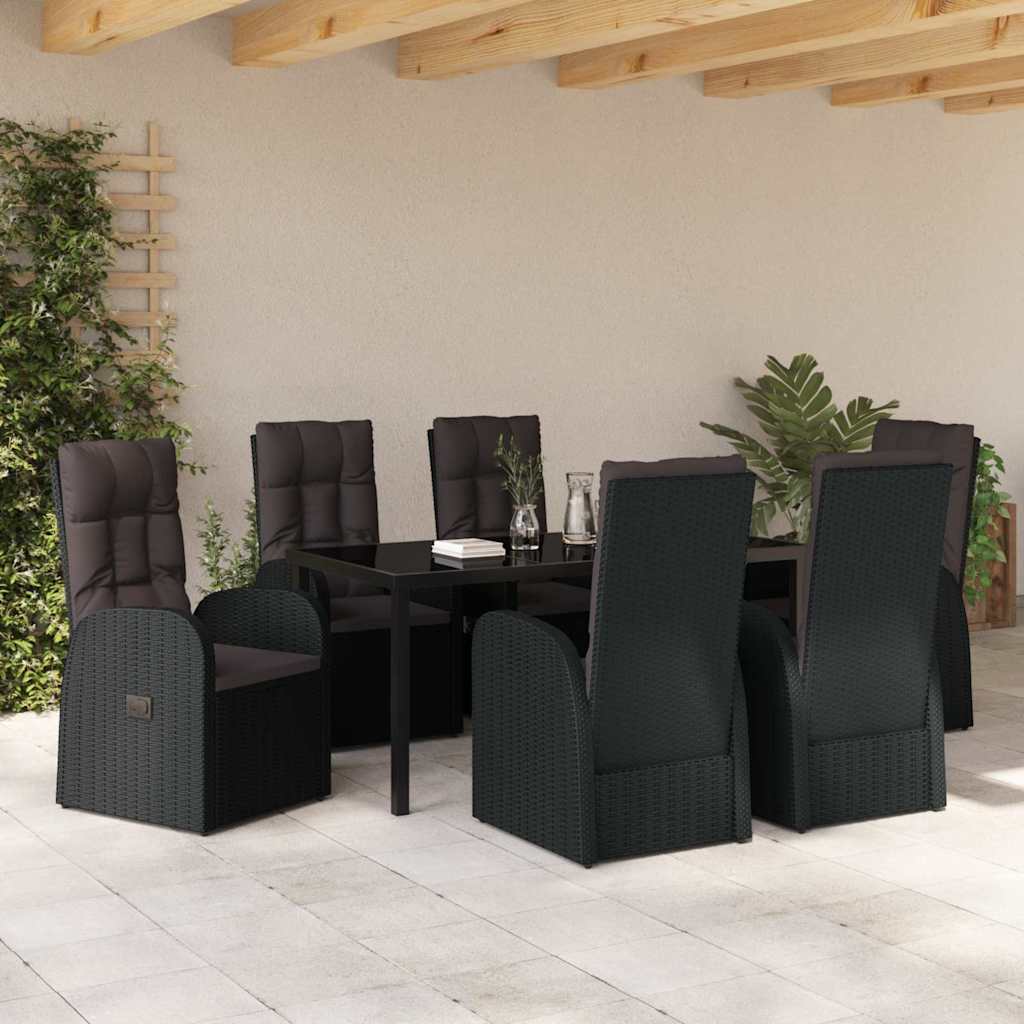 Garden Dining Set with Cushion 7 pcs Black Poly Rattan
