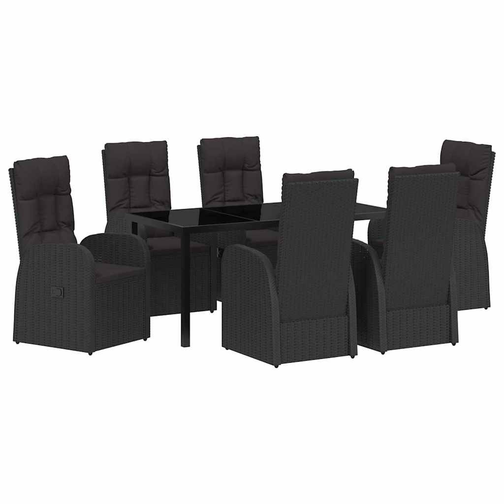 Garden Dining Set with Cushion 7 pcs Black Poly Rattan