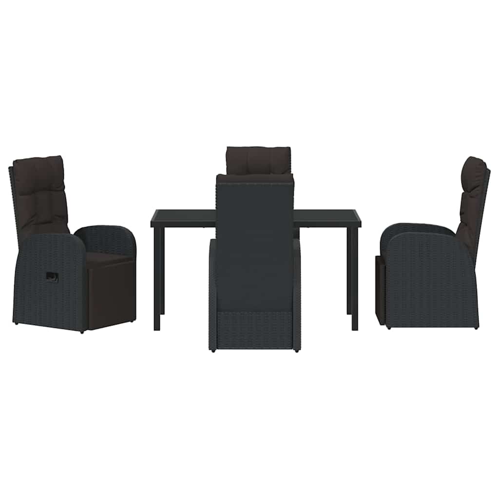 Garden Dining Set with Cushion 5 pcs Black Poly Rattan