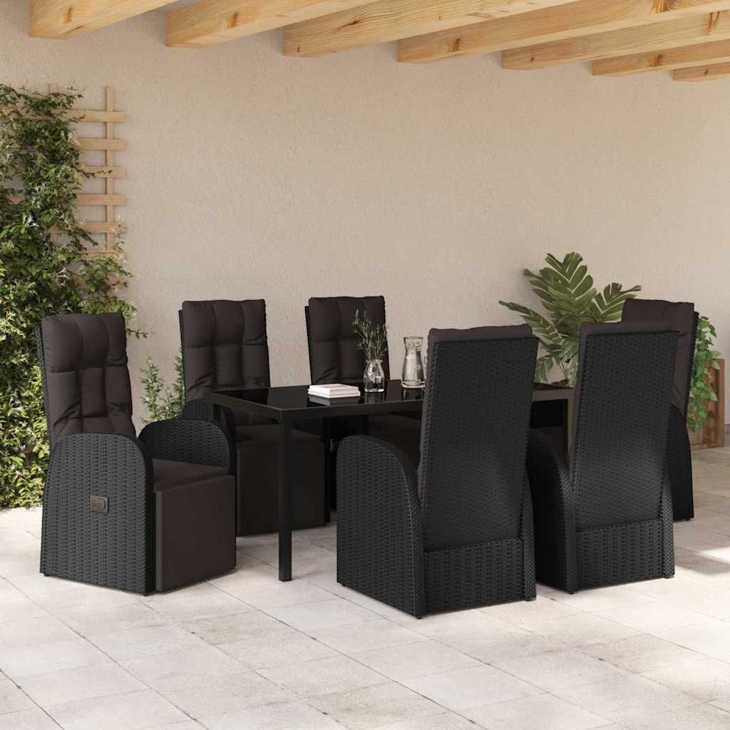 Garden Dining Set with Cushion 7 pcs Black Poly Rattan