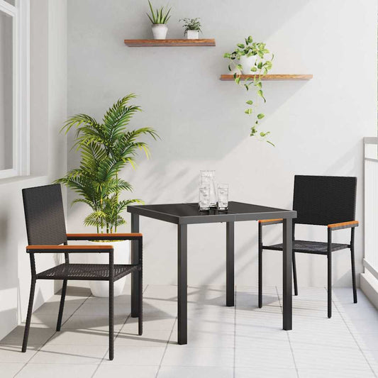 Garden Dining Set 3 pcs Black Poly Rattan