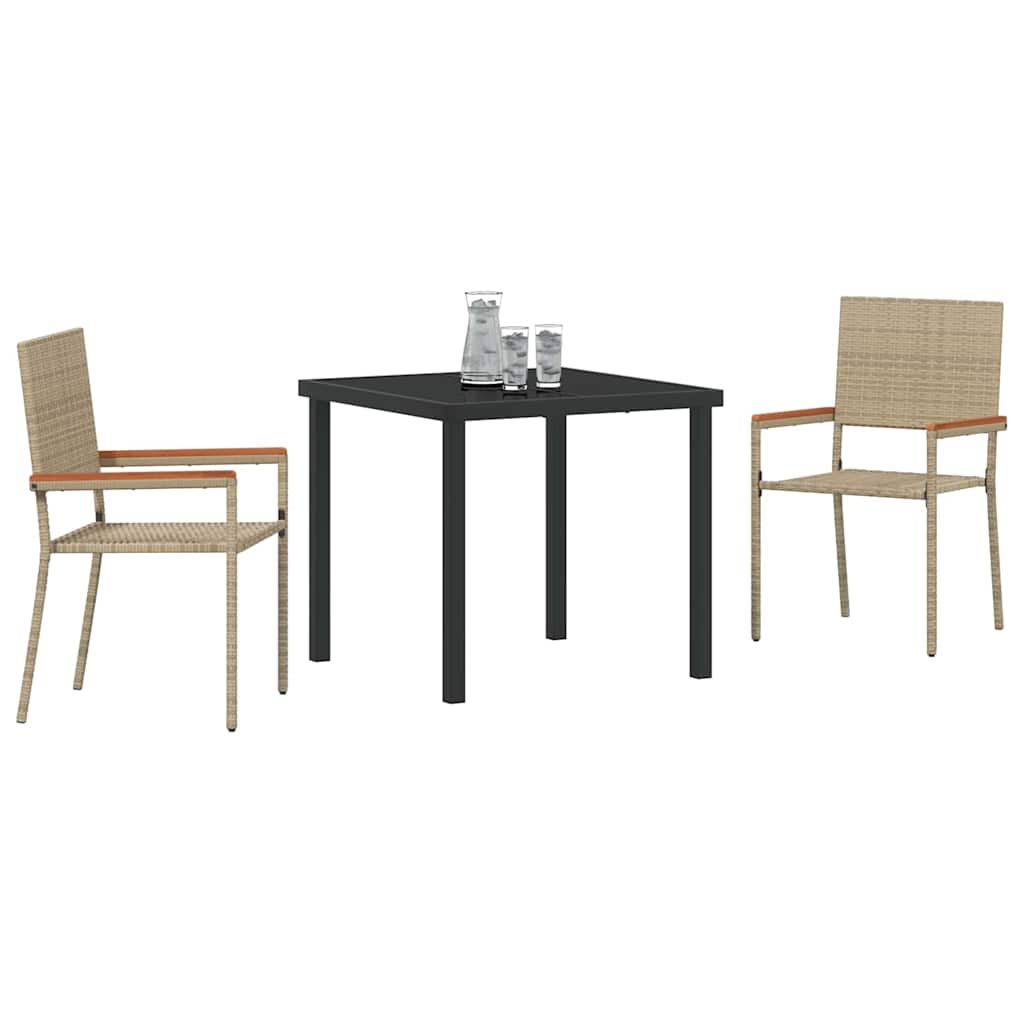 Garden Dining Set with Cushion 3 pcs Beige Poly Rattan