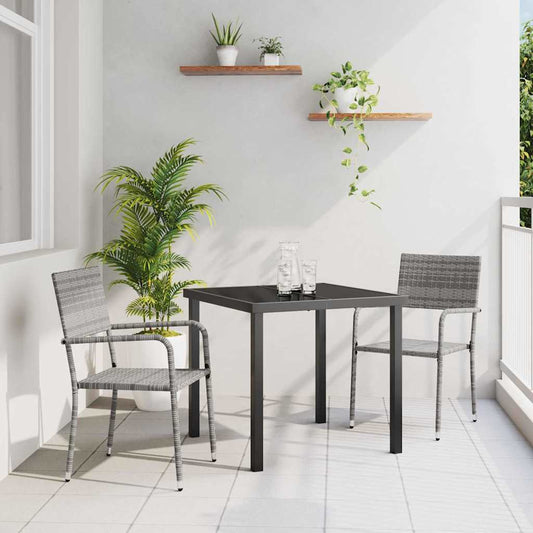 Garden Dining Set 3 pcs Grey Poly Rattan