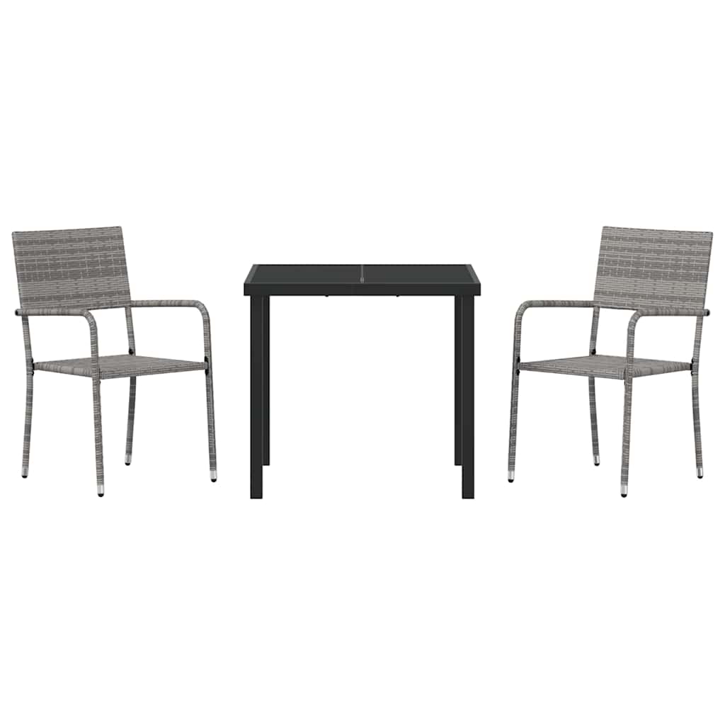 Garden Dining Set with Cushion 3 pcs Grey Poly Rattan