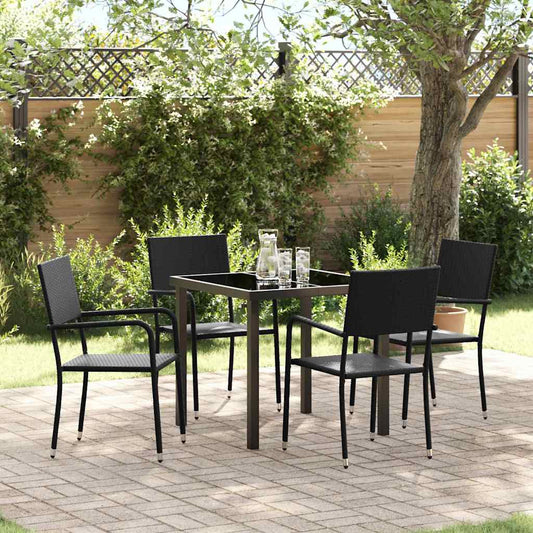 Garden Dining Set 5 pcs Black Poly Rattan