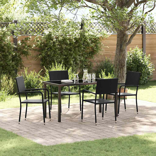 Garden Dining Set 5 pcs Black Poly Rattan
