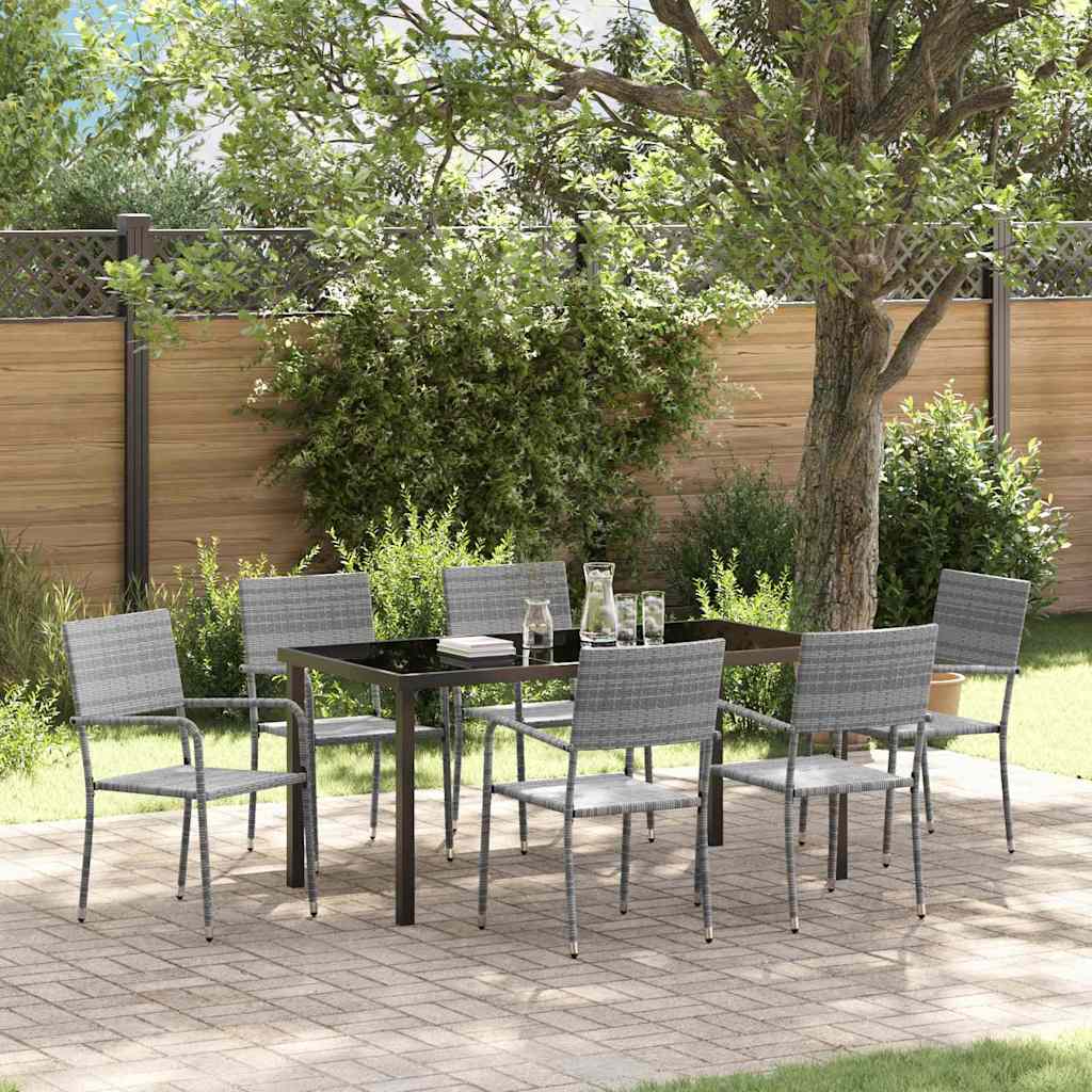 Garden Dining Set with Cushion 7 pcs Grey Poly Rattan
