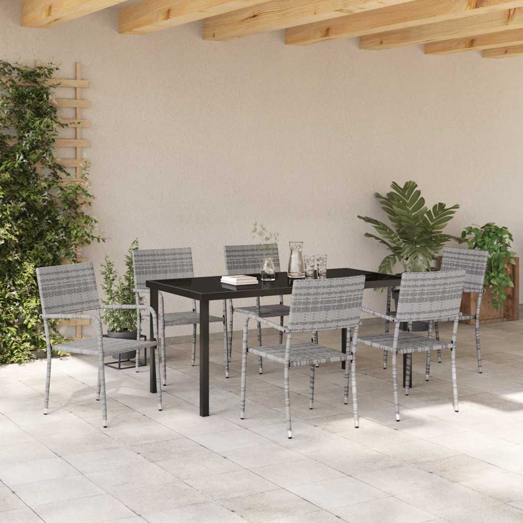 Garden Dining Set with Cushion 7 pcs Grey Poly Rattan