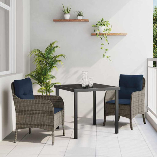 Garden Dining Set 3 pcs Grey Poly Rattan