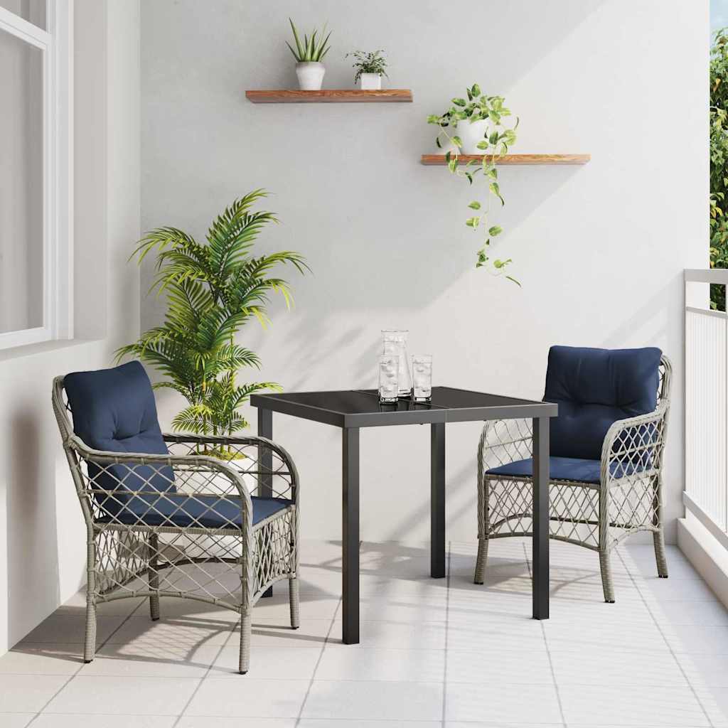 Garden Dining Set with Cushion 3 pcs Grey and Black Rattan