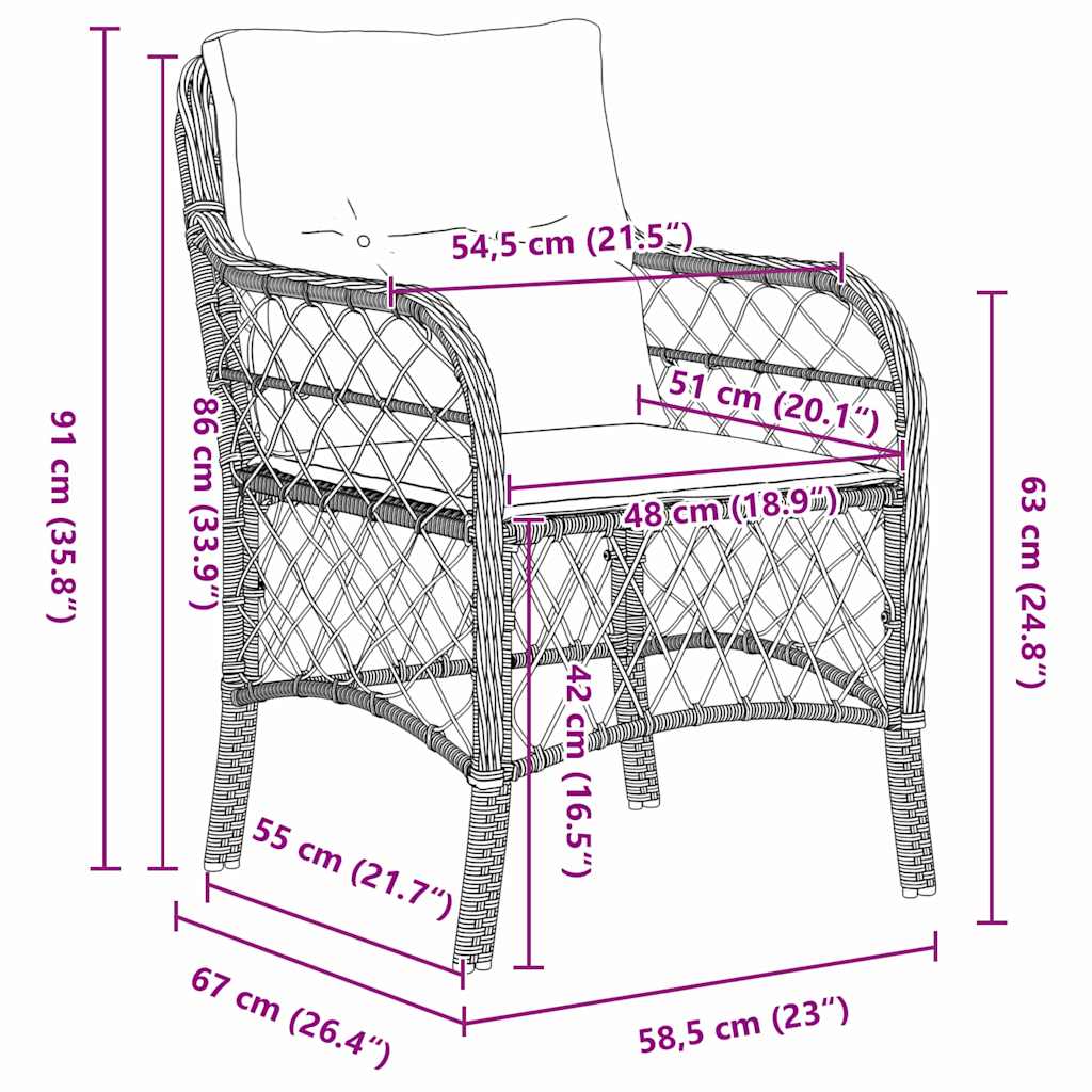 Garden Dining Set with Cushion 3 pcs Grey and Black Rattan