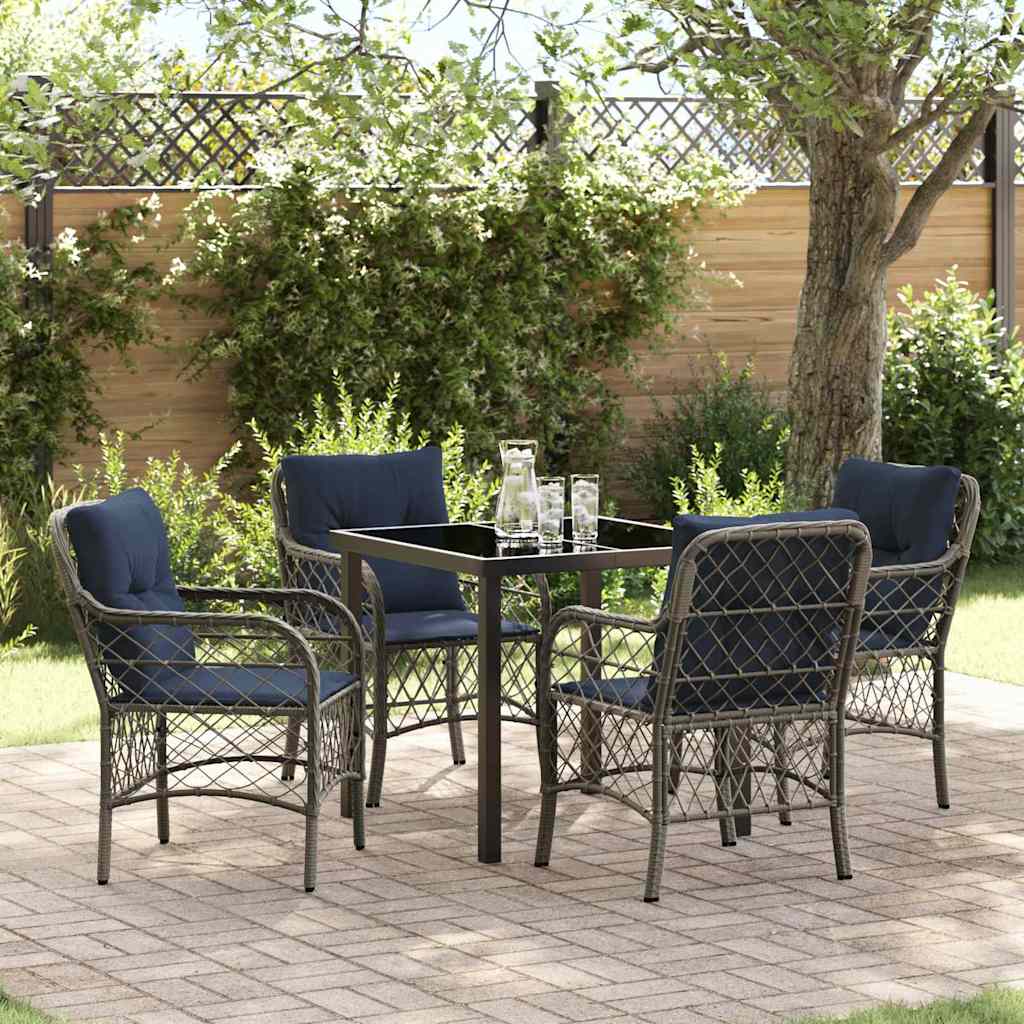 Garden Dining Set with Cushion 5 pcs Grey and Black Rattan