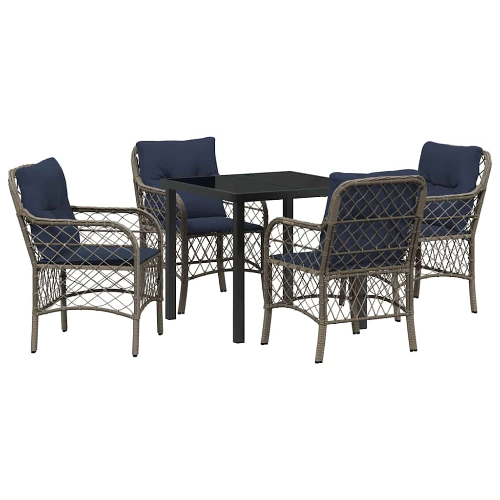 Garden Dining Set with Cushion 5 pcs Grey and Black Rattan
