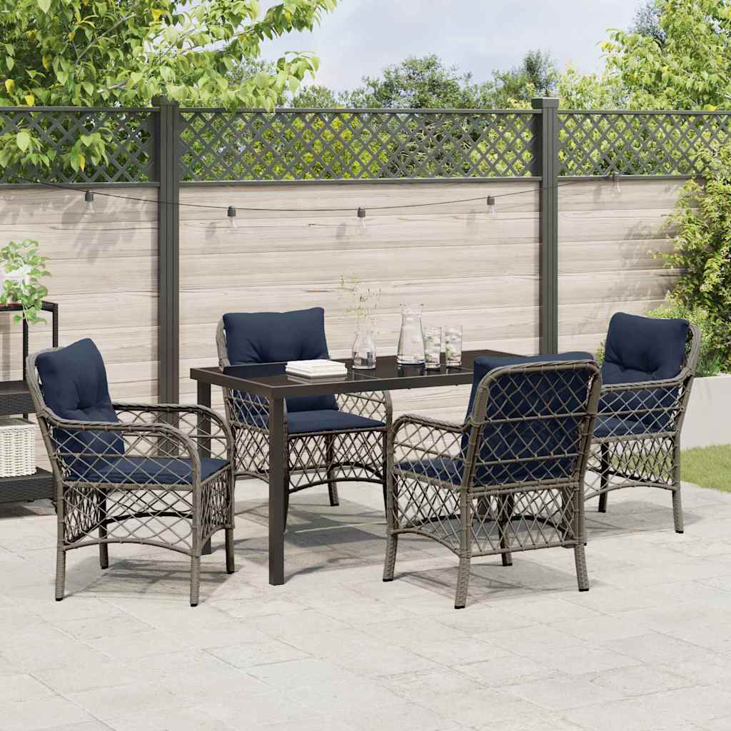 Garden Dining Set with Cushion 5 pcs Grey and Black Rattan
