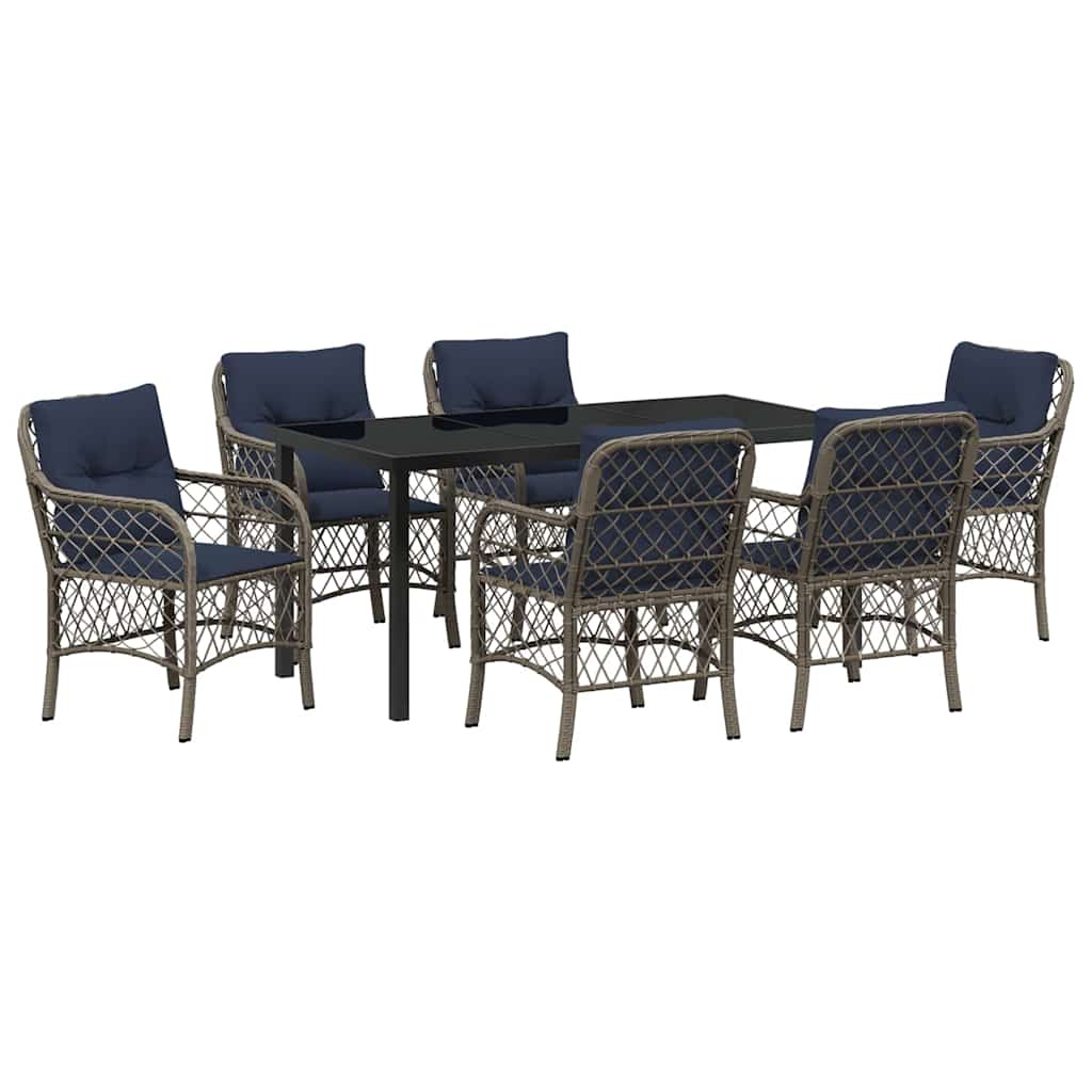 Garden Dining Set with Cushion 7 pcs Grey and Black Rattan