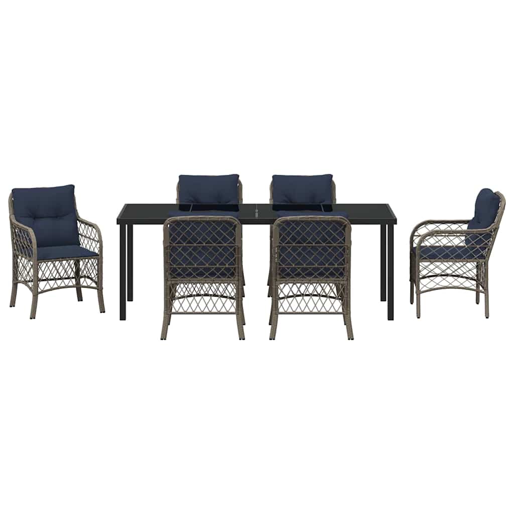 Garden Dining Set with Cushion 7 pcs Grey and Black Rattan