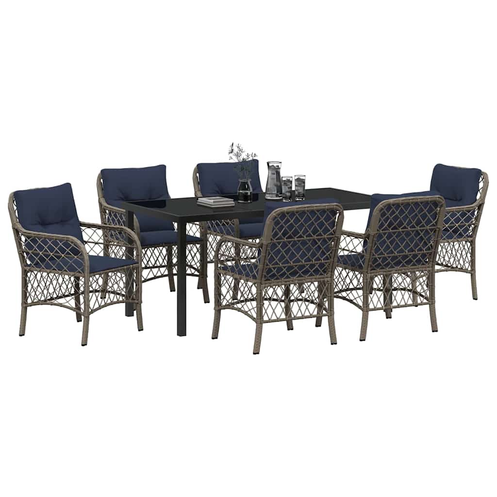 Garden Dining Set with Cushion 7 pcs Grey and Black Rattan
