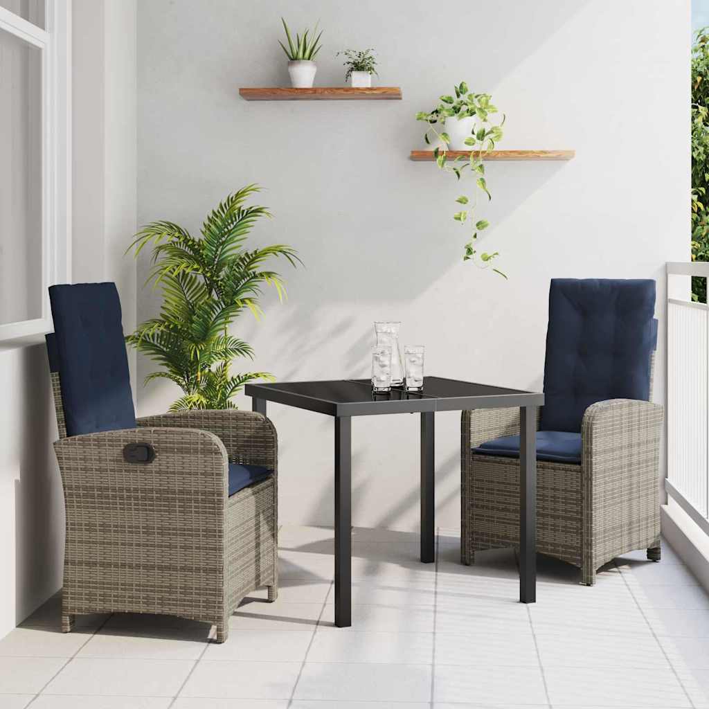 Garden Dining Set with Cushion 3 pcs Grey Poly Rattan