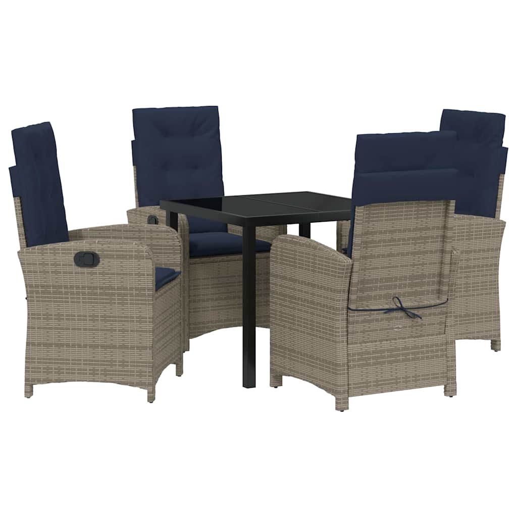 Garden Dining Set with Cushion 5 pcs Grey Poly Rattan