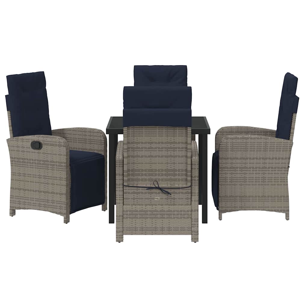 Garden Dining Set with Cushion 5 pcs Grey Poly Rattan