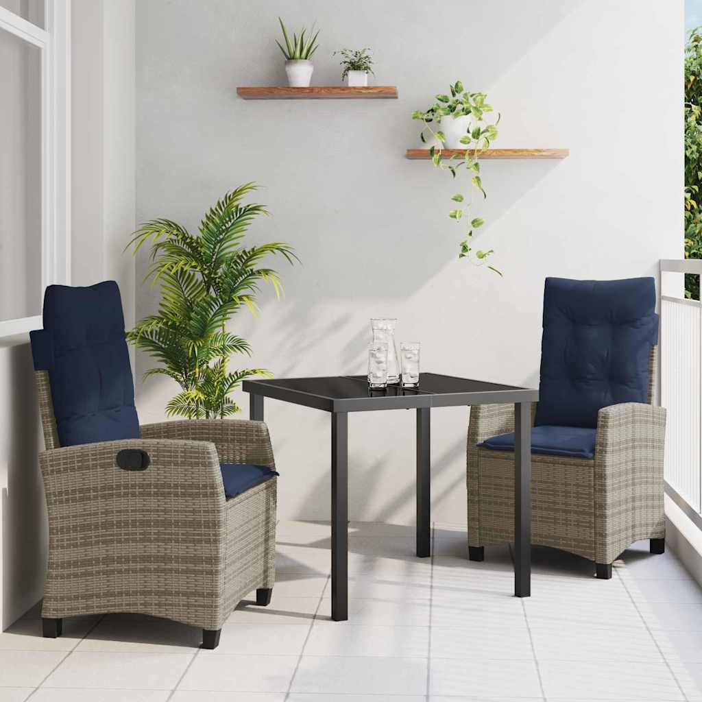 Garden Dining Set with Cushion 3 pcs Grey Poly Rattan