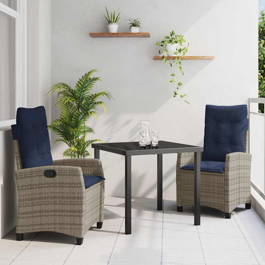 Garden Dining Set 3 pcs Grey Poly Rattan