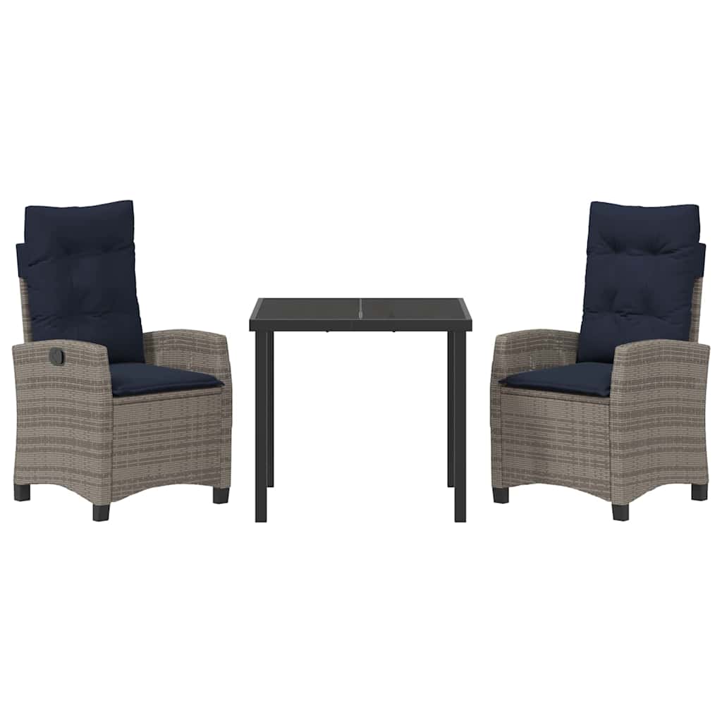 Garden Dining Set with Cushion 3 pcs Grey Poly Rattan