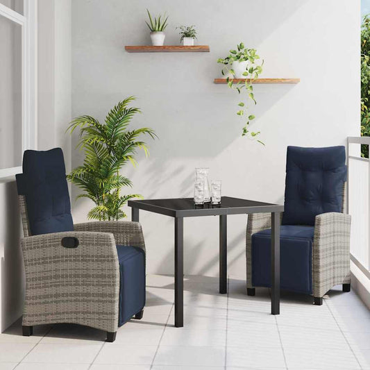 Garden Dining Set 3 pcs Grey Poly Rattan