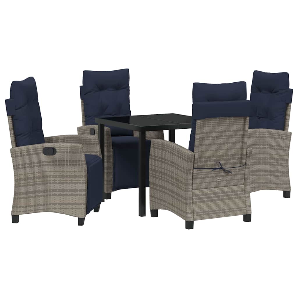 Garden Dining Set with Cushion 5 pcs Grey Poly Rattan