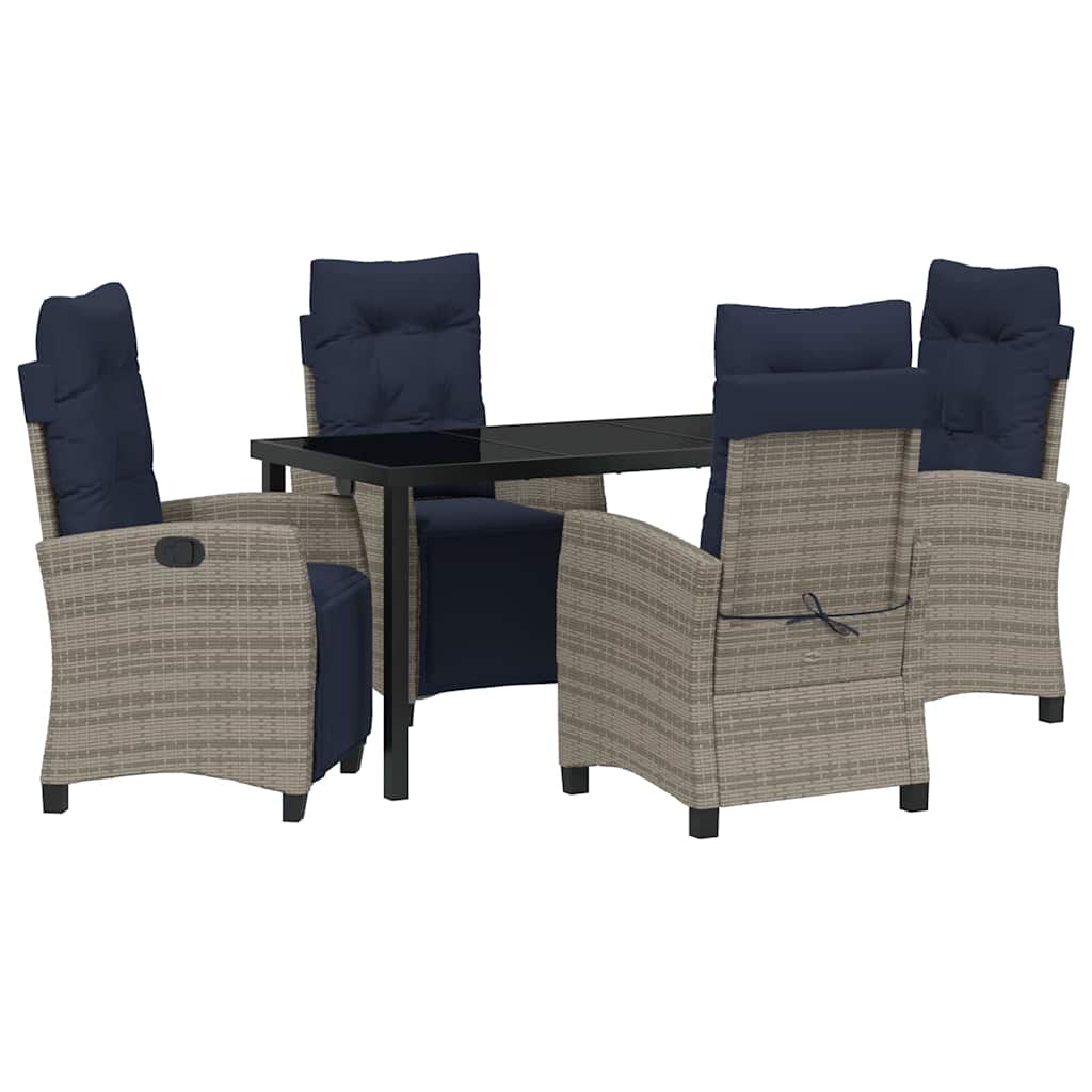Garden Dining Set with Cushion 5 pcs Grey Poly Rattan