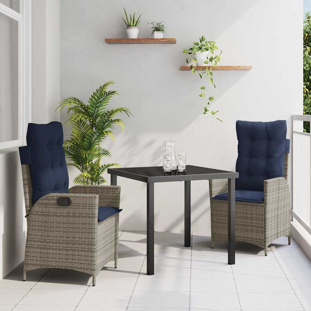 Garden Dining Set with Cushion 3 pcs Grey and Black Rattan
